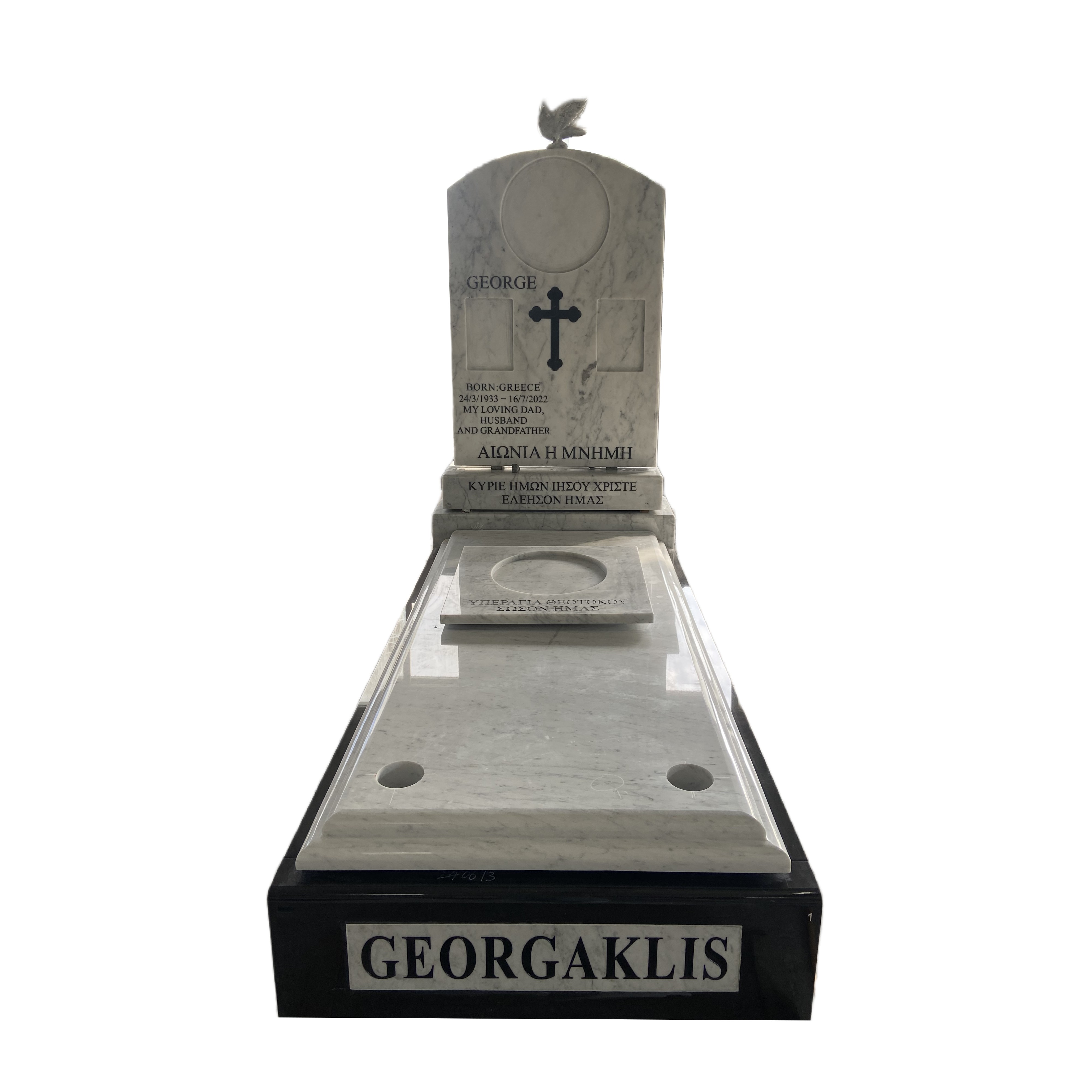 Greek Style Two-Tone Monument with Dove