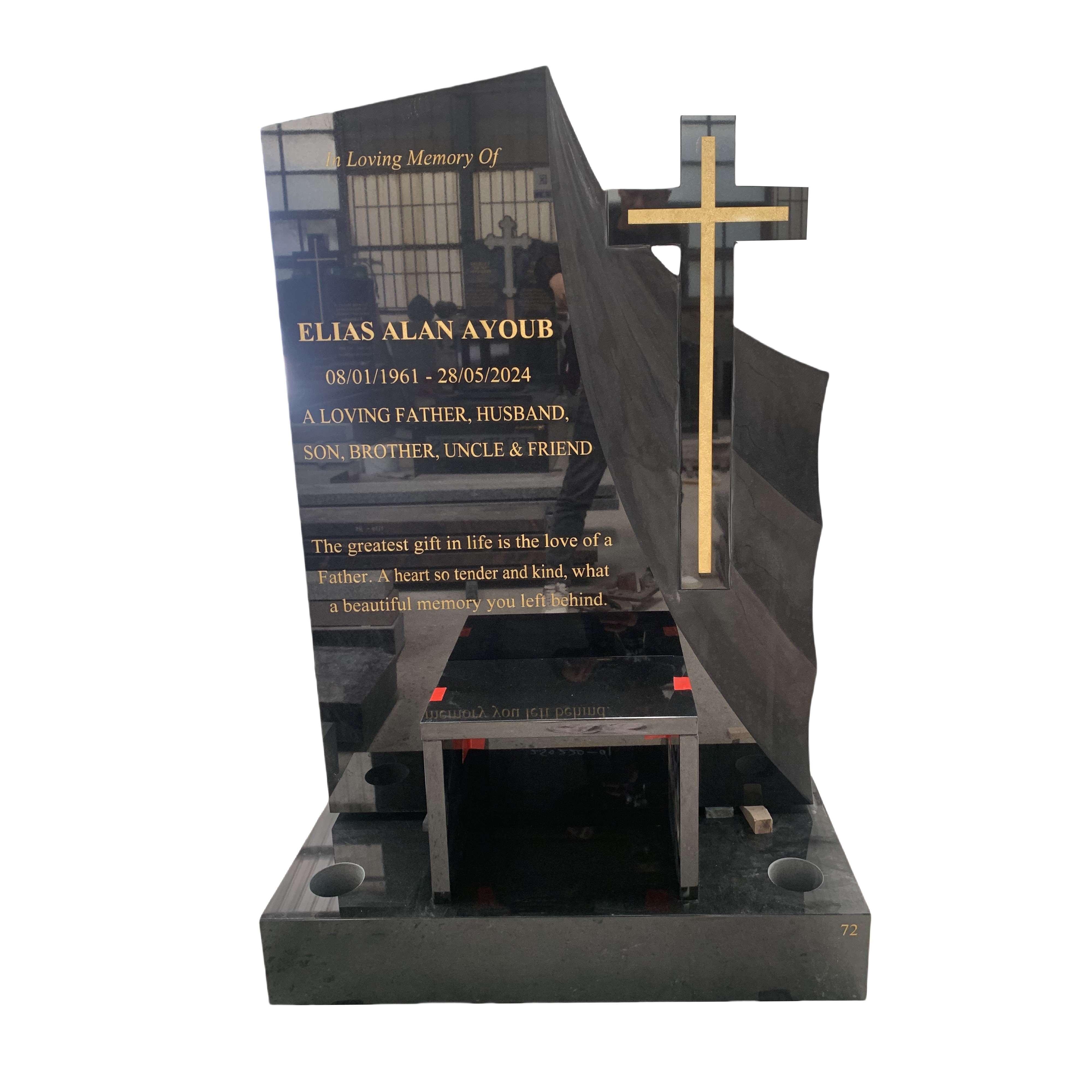 Modern Black & Gold Cross Monument